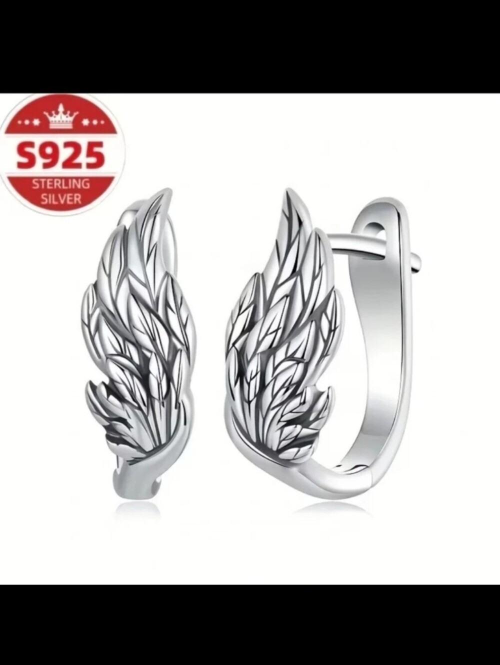 NWT**S925 Sterling Silver Angel Wing  Hoop Earrings. Hinge closure **NEW